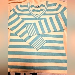 Turquoise and white spring sweater